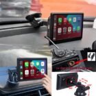 7-inch portable wireless CarPlay and Android Auto screen mounted on a vehicle dashboard