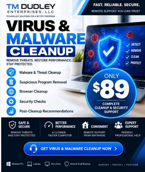 $89 Virus & malware Cleanup