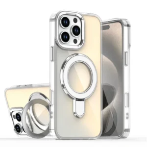 iPhone 17 Shiny Chrome Magnetic Kickstand Case – Silver
