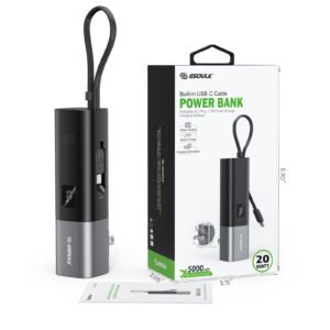 5000mAh Power Bank with Foldable AC Wall Plug – Black