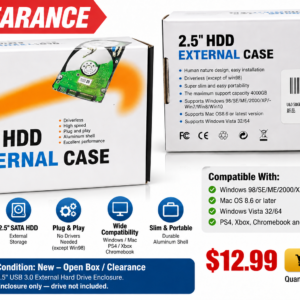 2.5-inch USB 3.0 external hard drive case clearance listing, enclosure only, $12.99