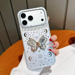 iPhone 17 Pro Max Metallic Butterfly Shiny Case – White