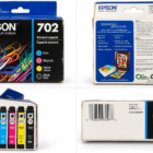 Professional Epson 702 four-pack product image showing box front, back, side and best-before 01/2022