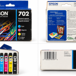 Professional Epson 702 four-pack product image showing box front, back, side and best-before 01/2022