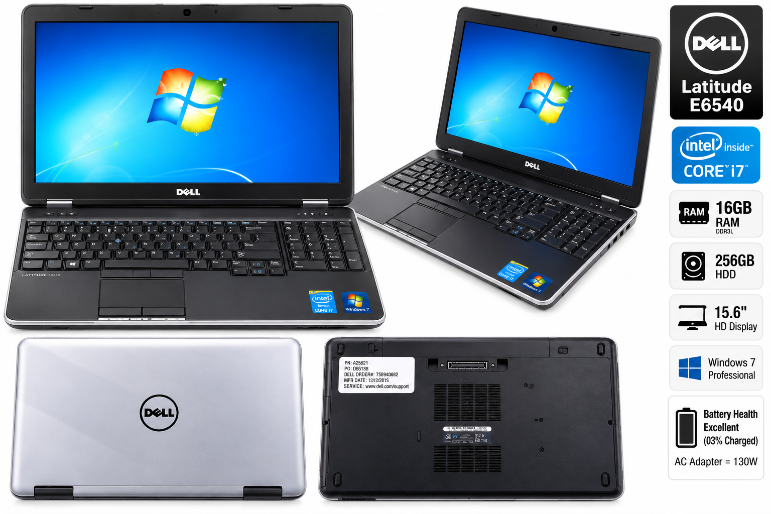 Dell Latitude E6540 Clearance - Core i7 16GB 256GB Dell Latitude E6540 pre-owned clearance laptop with Core i7, 16GB RAM and 256GB storage