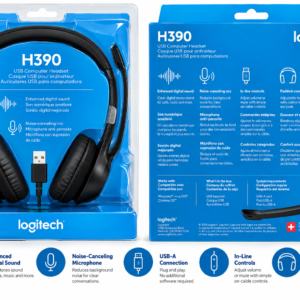 Logitech H390 USB-A headset new sealed packaging front and back